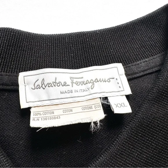 Salvatore Ferragamo Black Cotton Pique Logo Polo Shirt with Logo 3/4 Zipper XXL - Picture 6 of 13